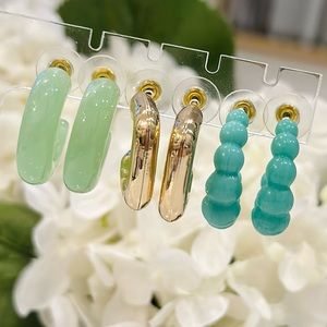 New set of 3 Mint Resin Hoop earrings